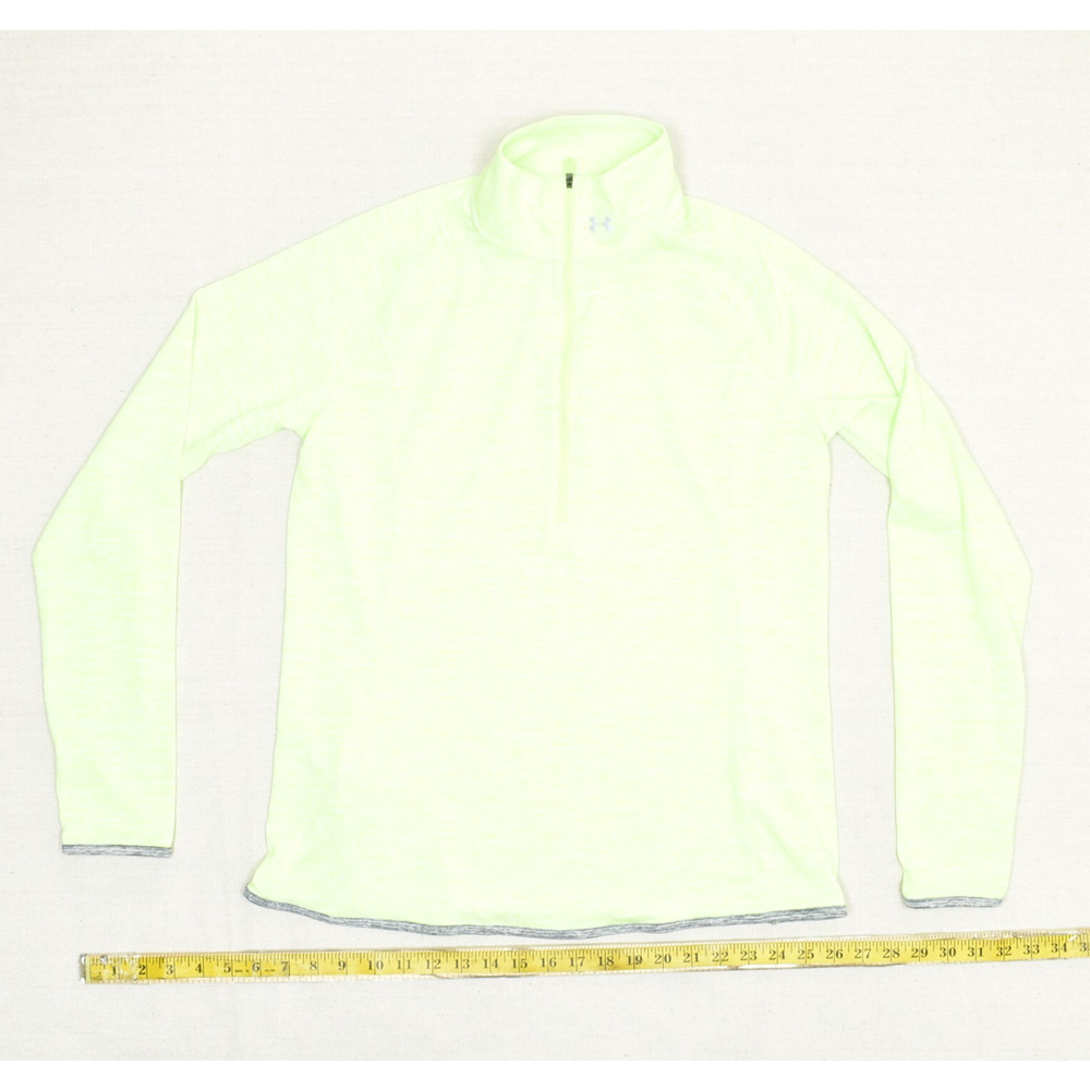Under Armour Women 1/4 Zip Pullover Sweatshirt Polyester Green Size L Run Fitted